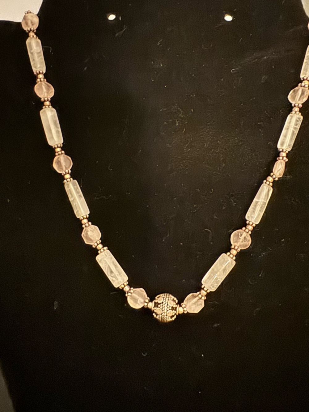 Sterling Silver Rose Quartz Necklace - 16”